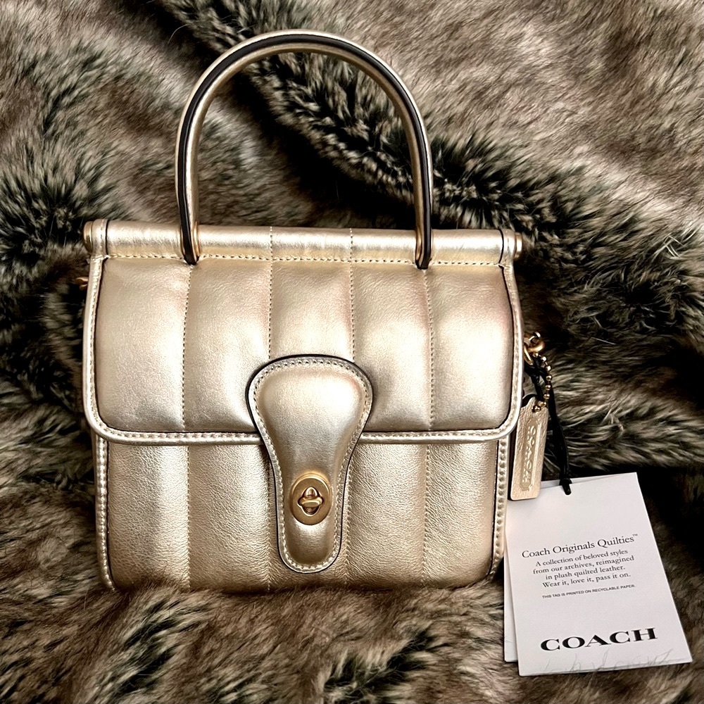 NWT Coach Quilted Willis Top Handle 18 - Metallic Soft Gold